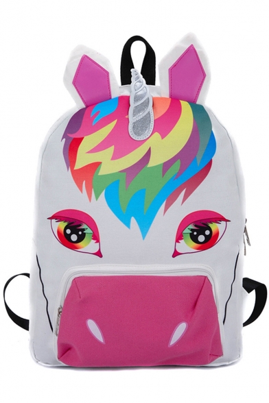 New Creative Laser Colorblock Unicorn Pattern White Oxford Cloth Backpack for Girls 40*28*11 CM