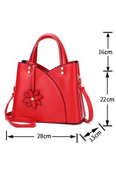 New Fashion Solid Color Floral Embellishment Commuter Satchel Bag 28*13*22 CM