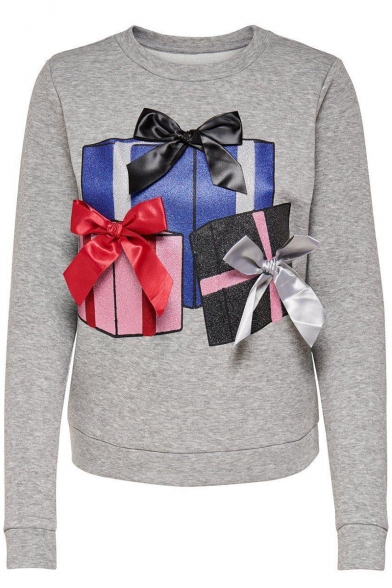 New Stylish Women's Christmas Gifts Printed Round Neck Long Sleeve Sweatshirt
