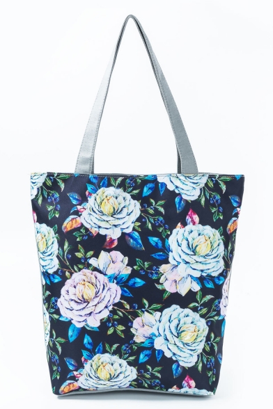 Popular Floral Leaves Printed Black Shoulder Bag for Women 27*11*38 CM