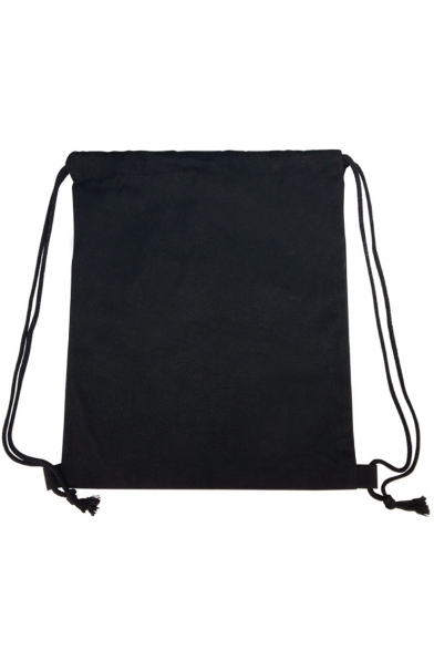 Popular Printed Black Canvas Drawstring Harness Pocket Backpack 34*40 CM