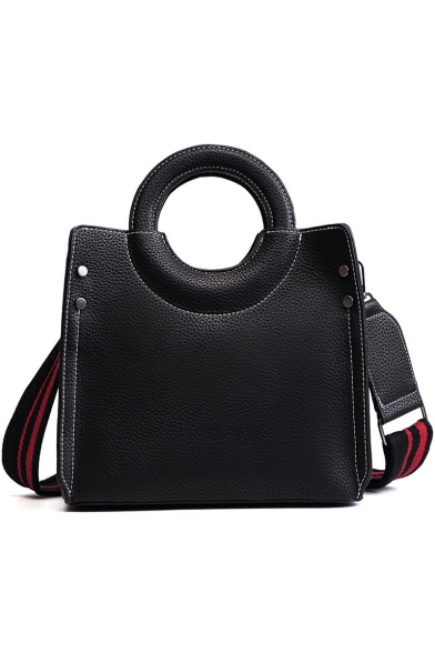 Stylish Color Block Top Ring Handle Striped Strap Satchel Shoulder Bag 26*24*13 CM