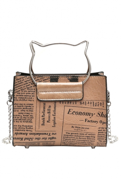 Stylish Newspaper Pattern Top Handle Crossbody Satchel Bag 17*7.5*14 CM