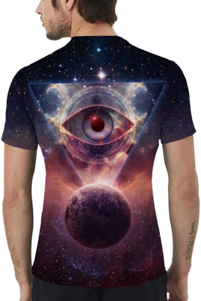 Summer Cool Galaxy Triangle Eye Printed Round Neck Short Sleeve T-Shirt