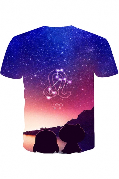 Summer New Trendy Letter LEO Printed Starry Galaxy Printed Short Sleeve T-Shirt