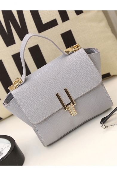 Trendy Solid Color Metal Buckle Lock Top Handbag Satchel Shoulder Bag 15*16.5*6.5 CM
