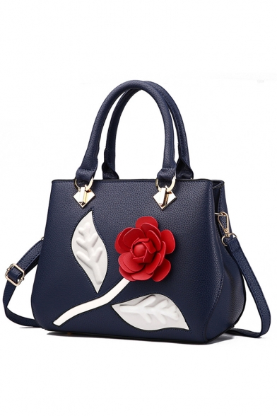 Women's Fashion Floral Pattern PU Leather Commuter Satchel Handbag 26*14*22 CM