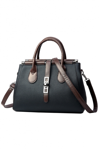 Women's Fashion Plain Belt Buckle PU Leather Work Satchel Shoulder Handbag 27*10*22 CM