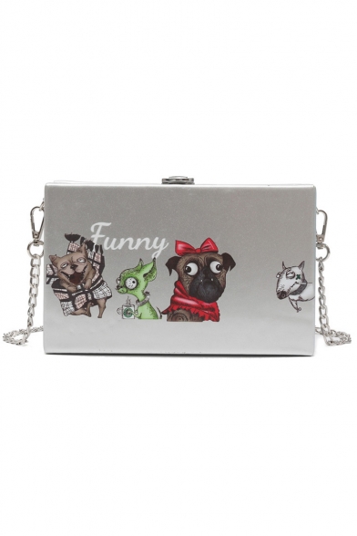 Women's FUNNY Letter Cartoon Animal Pattern Patent leather Glossy Clutch Crossbody Bag 19*12*5 CM