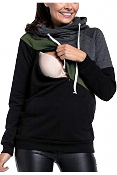 Womens New Trendy Solid Color Fashion Color Block Maternity Nursing Hoodie