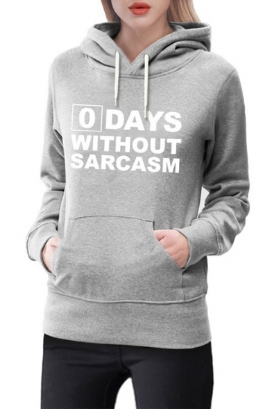 

0 DAYS WITHOUT SARCASM Letter Drawstring Long Sleeve Pocket Hoodie, Blue;burgundy;green;pink;light gray, LM530938