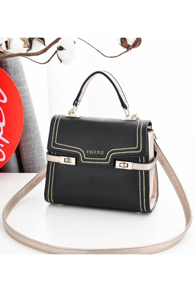 Chic Colorblock Stripe Embroidery Thread Belt Buckle School Satchel Shoulder Bag 23*10*18 CM