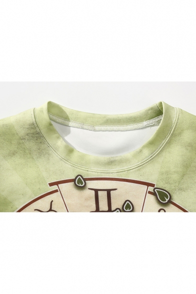 Cool Gemini Printed Basic Crewneck Long Sleeve Casual Loose Green Sweatshirt