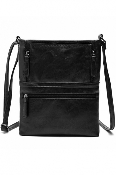 Cool Solid Color Zipper Embellishment Crossbody Messenger Bag 22.5*26 CM