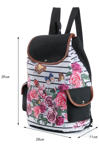 Designer Unique Floral Butterfly Stripe Pattern Black and White School Backpack with Side Pockets 28*11*39 CM