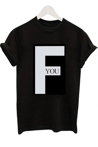 F YOU Letter Black Round Neck Short Sleeve Tee