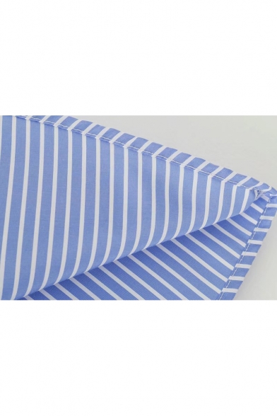 Fashion Blue Striped Pattern Round Neck Bow-Tied Strap Cold Shoulder Mini Shift Dress