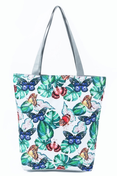 Fashion Creative Butterfly Leaves Printed Green School Shoulder Bag 27*11*38 CM