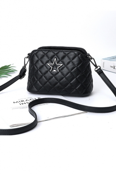 Fashion Diamond Quilted Star Embellishment Black Crossbody Messenger Bag 21*10*13 CM