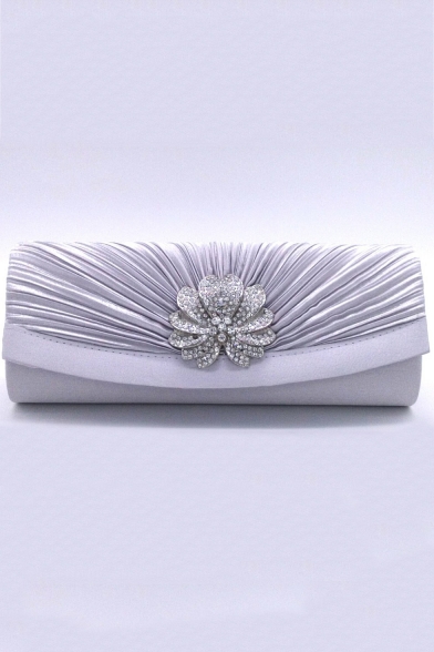 Fashion Plain Flower Rhinestone Ruffle Embellishment Evening Clutch for Wedding 26*5*10.5 CM