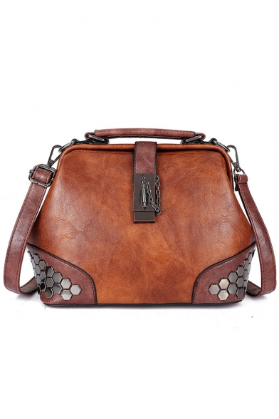 Fashion Retro Plain Rivet Embellishment Western Shoulder Bag Satchel Handbag 20*25*14 CM