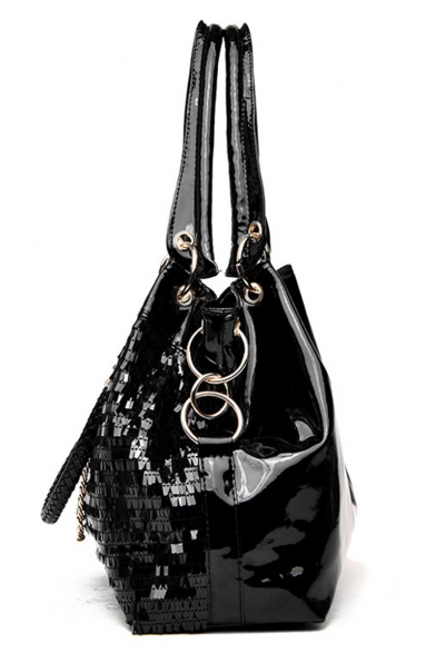 Fashion Solid Color Black Sequin Shoulder Tote Bag Handbag 36*13*28 CM