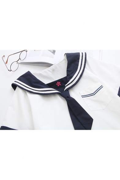 Girls Cute Sailor Collar Short Sleeve Loose Fitted T-Shirt