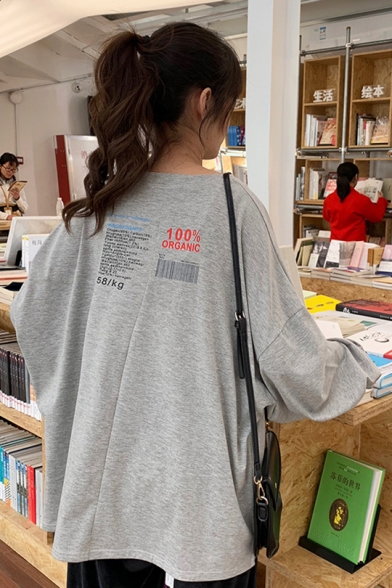 Girls New Stylish Cartoon Printed Round Neck Long Sleeve Oversized Cotton T-Shirt