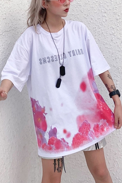 Girls Summer Cool Simple Letter Printed Basic Round Neck Oversized Loose Cotton T-Shirt