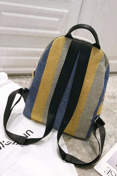 Hot Fashion Colorblock Stripe Pattern Canvas Leisure School Bag Travel Backpack 39*28*12 CM