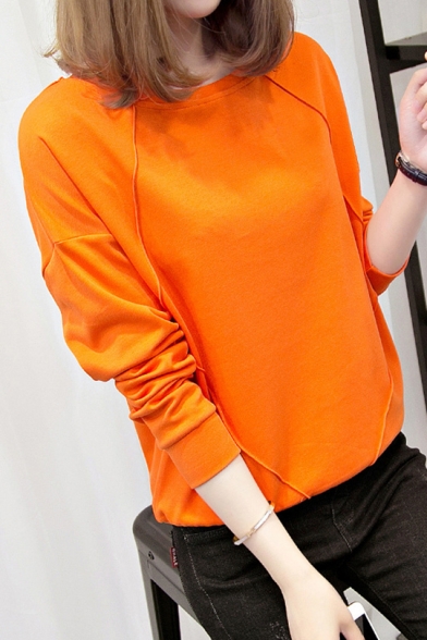 Hot Fashion Round Neck Long Sleeve Solid Color Casual Pullover Sweatshirt