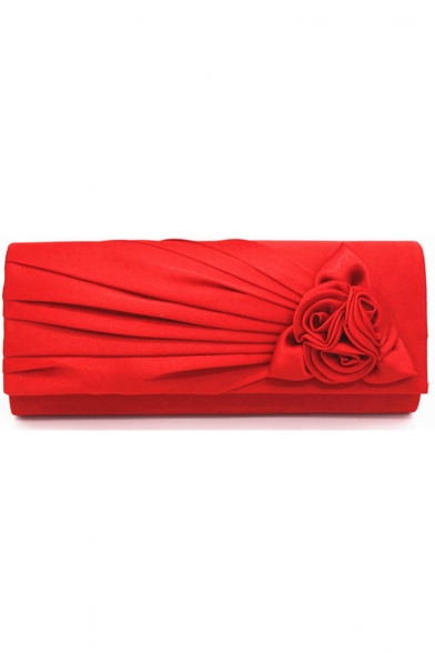 Hot Fashion Solid Color Floral Ruffle Embellished Evening Clutch Bag for Wedding 25*5*10 CM