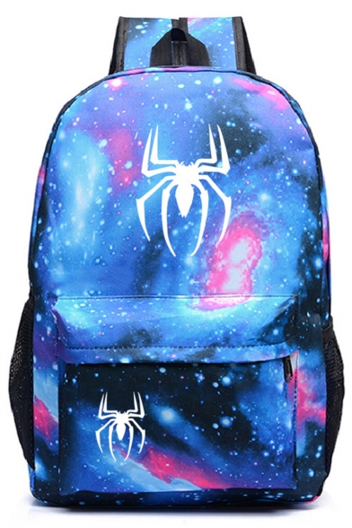 Hot Fashion Spider Galaxy Starry Sky Printed Sports Bag School Backpack with Zipper 31*14*45 CM
