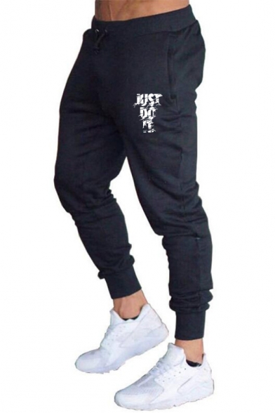 Men's Fashion Letter JUST DO IT Printed Drawstring Waist Fitted Sport Athletic Pants