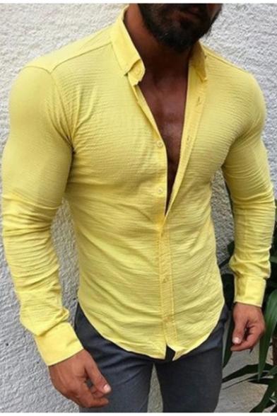 ARTFFEL Mens Cotton Solid Long Sleeve Slim ComfortSoft Casual Shirt