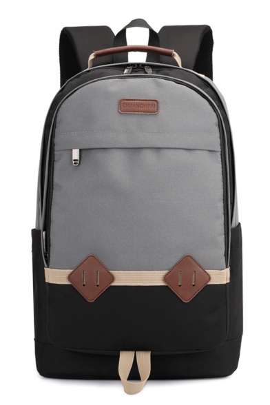 New Fashion Student's Leather Label Patched Colorblock Oxford Cloth Laptop Bag Travel Backpack 47*31*16 CM