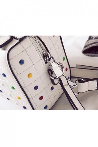 New Stylish Check Sewing Thread Colorful Rivet Embellishment Crossbody Satchel Bag 18*12.5*9.5 CM