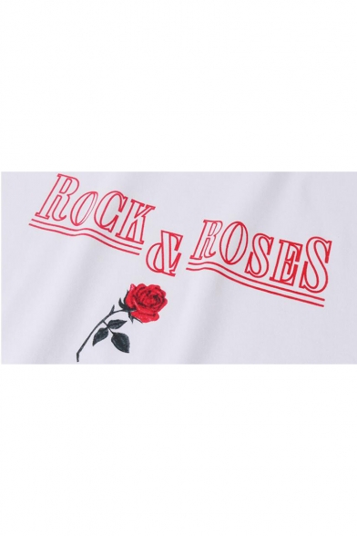 ROCK and ROSES Floral Printed Summer Basic Short Sleeve White Graphic Tee