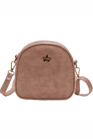 Simple Solid Color Crown Embellishment PU Leather Crossbody Shoulder Bag 19*7.5*17.5