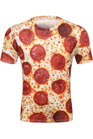 Summer Fashion Pizza Food 3D Pattern Round Neck Short Sleeve T-Shirt