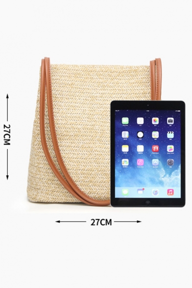 Summer Fashion Plain Straw Beach Bag Tote Bucket Bag for Women 27*27 CM