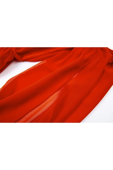 Summer Hot Popular Simple Plain Orange Off the Shoulder Bell Sleeve Mini A-Line Dress