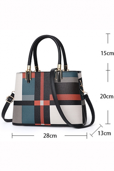 Trendy Color Block Plaid Pattern Shoulder Handbag for Women 28*13*20 CM