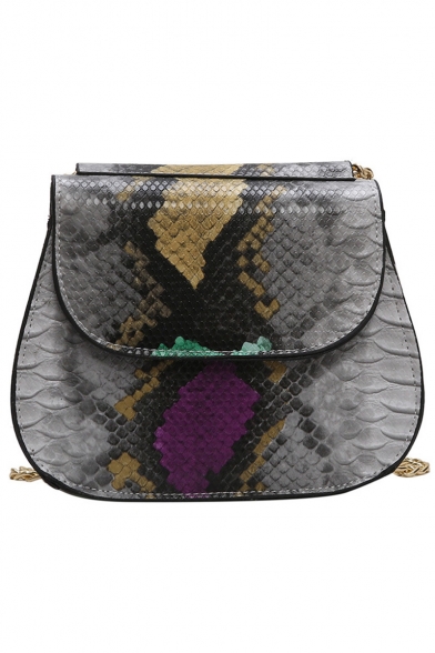 Trendy Snakeskin Pattern Chain Strap Crossbody Saddle Bag 20*7.5*17.5 CM