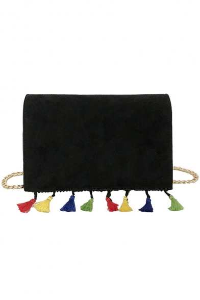 Trendy Solid Color Colored Tassel Embellishment Crossbody Sling Bag 18*5*13 CM