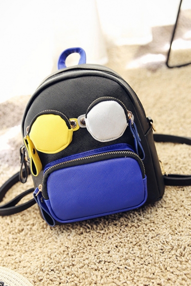 Unique Colorblock PU Leather Leisure Travel Backpack 20*17*11 CM