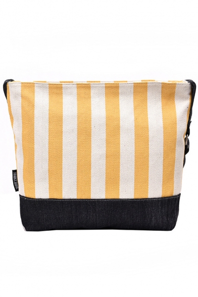 Chic Color Block Stripe Pattern Canvas Shoulder Tote Bag 32*10*34 CM