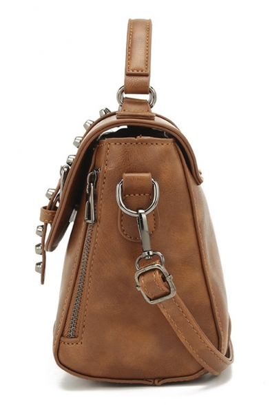 Cool Solid Color Double Zipper Side Belt Buckle Rivet Embellishment Satchel Bag 25*12*19 CM
