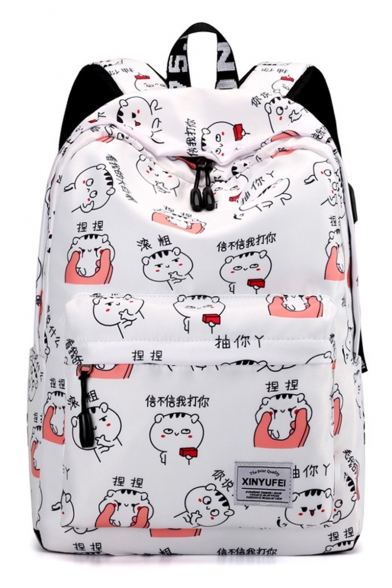 Cute Cartoon Cat Letter Printed Large Capacity Durable Waterproof Nylon Travel Bag School Backpack 30*14*45 CM