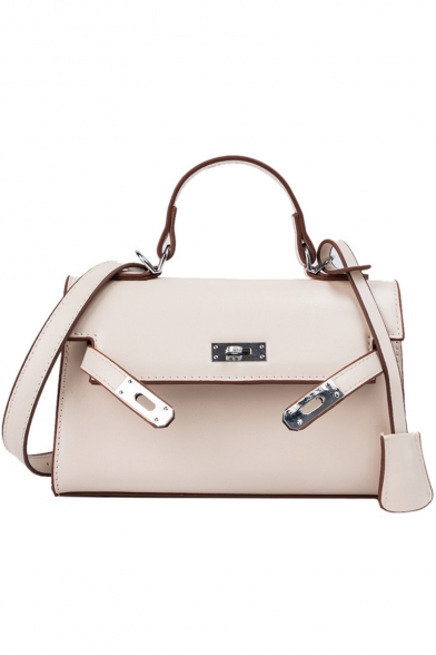 Designer Plain Buckle Lock Satchel Handbag for Women 20.5*8.5*14 CM
